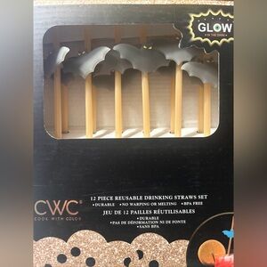 New Set of 12 Bats Glow NEON Blue/ Black Straws Party Decor REUSABLE BPA Free